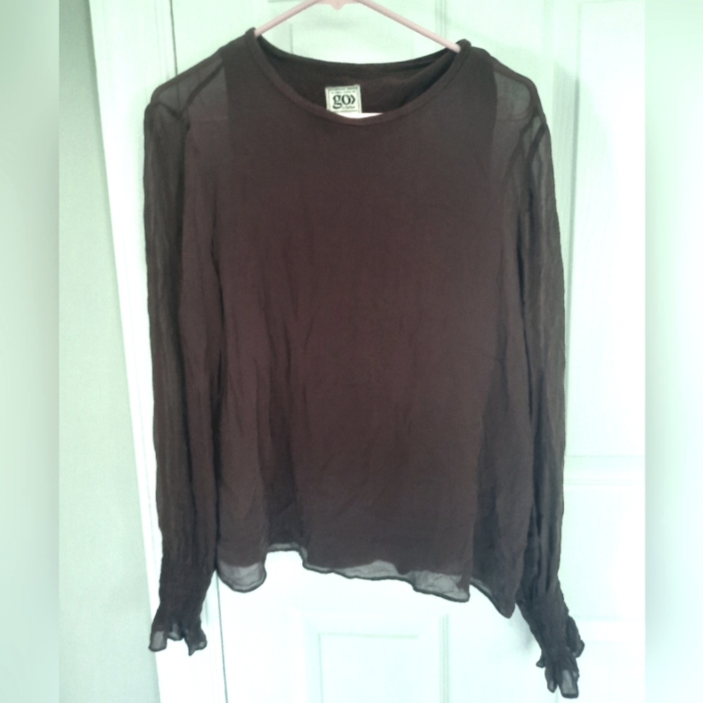 GoSilk Purple Blouse Woven Knit Washable Large